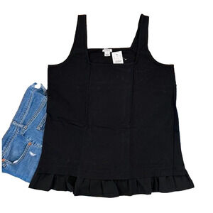 NWT J. Crew Black Square-Neck Tank with Woven Hem - SIZE S